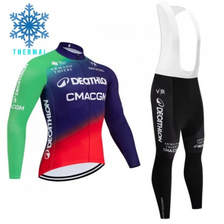 Cykeltøj Langærmet + Bib Cykelbukser Vinter 2026 Decathlon CMA CGM Blå
